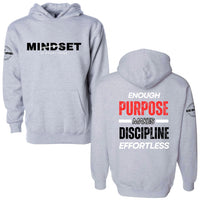 Enough Purpose Makes Discipline Effortless Heavyweight Hoodie, gray, front and back