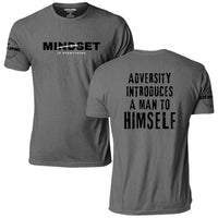 Adversity Introduces a Man to Himself T-Shirt, heather gray, front and back