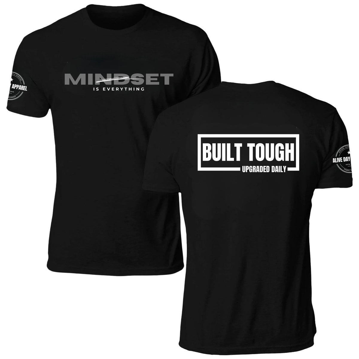 Built Tough. Upgraded Daily. Unisex T-Shirt, black, front and back