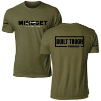 Built Tough. Upgraded Daily. Unisex T-Shirt, military olive, front and back
