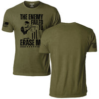 The Enemy Failed to Erase Me Military T-Shirt, military olive, front and back