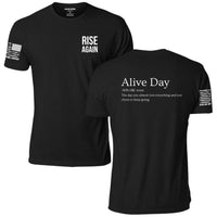 Rise Again Alive Day Definition T-Shirt, black, front and back