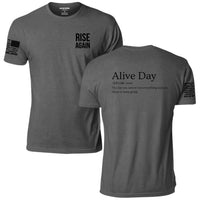 Rise Again Alive Day Definition T-Shirt, heather gray, front and back