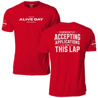 Currently Accepting Applications for This Lap T-Shirt, red, front and back