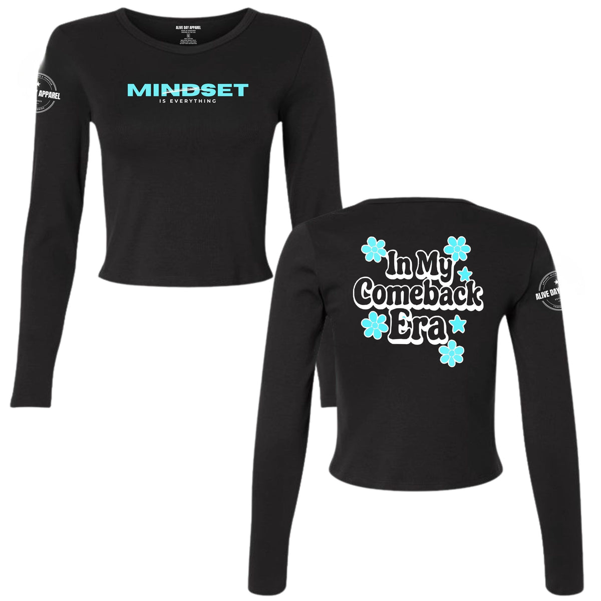 Women's In My Comeback Era Long-Sleeve Baby Tee, black, front and back
